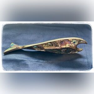 Abalone Shell Inlay SpooVintage Mexican Abalone Fish Bottle Opener.